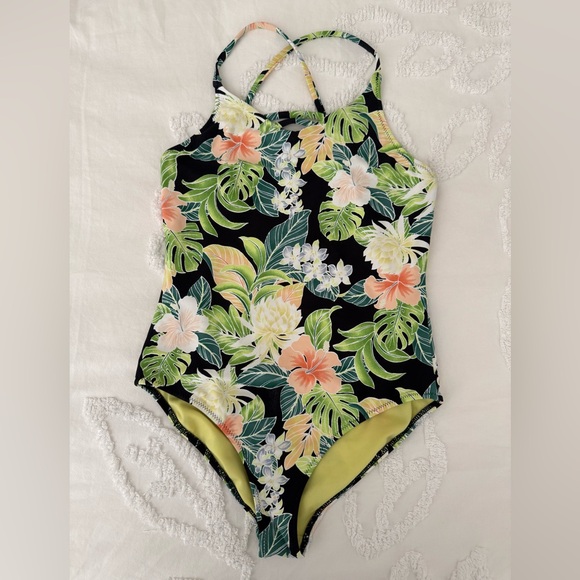 Volcom Kids One Piece Swimsuit - Black with Floral Print - Picture 1 of 3